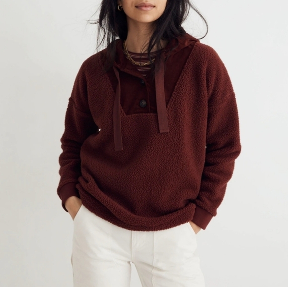 Madewell Re(sourced) Fleece Button Front Hoodie Sweatshirt Size Medium - Picture 2 of 16
